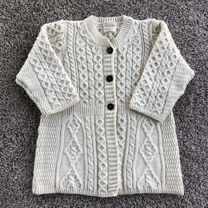 Kilronan Knitwear Ireland Merino Wool Cable Knit Cardigan Sweater Size S Ivory